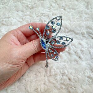 Gorgeous Blue Butterfly Crystal Brooch
